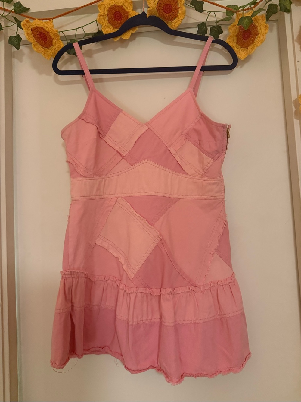 LoveShackFancy Pink Patchwork Slip Mini Dress